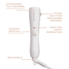 White hair curling wand handle with labeled features on a white background