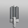 A hair curling iron set with three chrome barrels, designed in a chrome and grey finish.