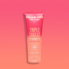 A tube of Mark Hill Triple Threat Heat Protection Leave In Cream against a pink gradient background.