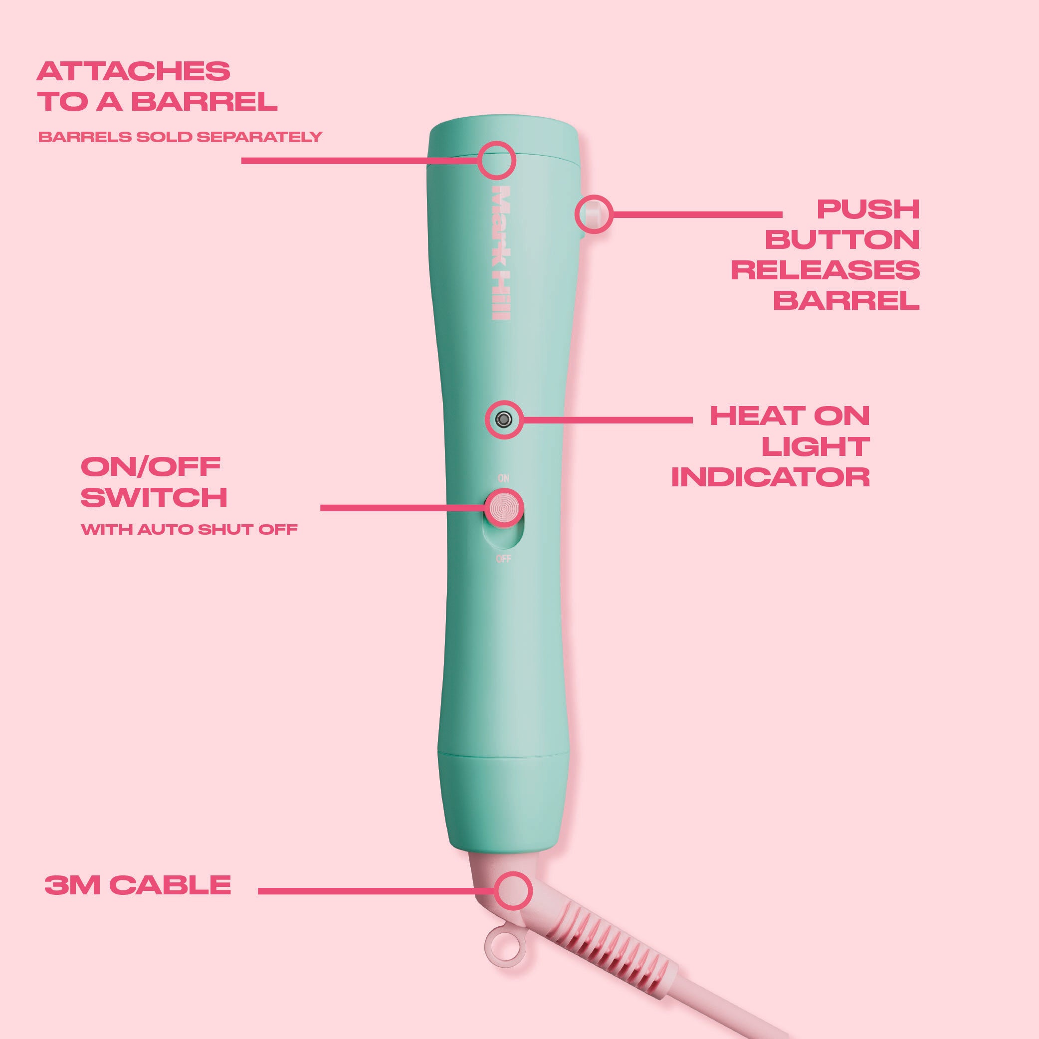 Long Tong 32mm Attachment & Handle, Aqua + Pink