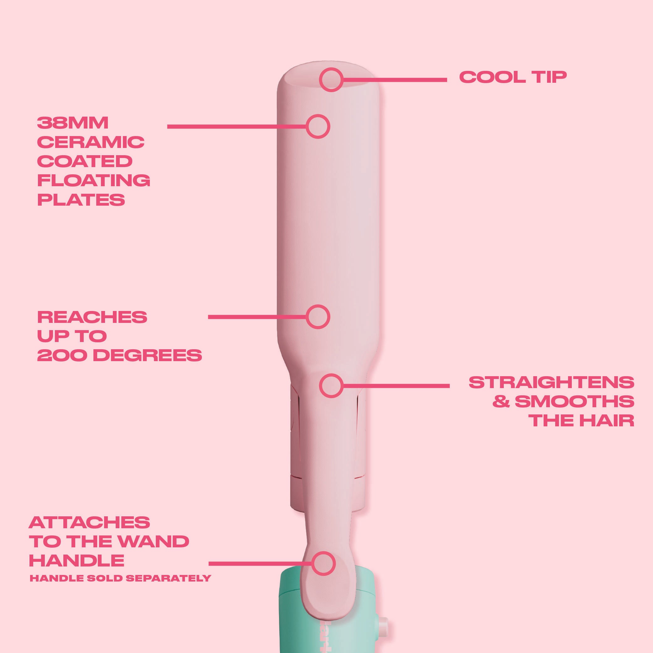 Wide Straightener 38mm Attachment & Handle, Aqua + Pink