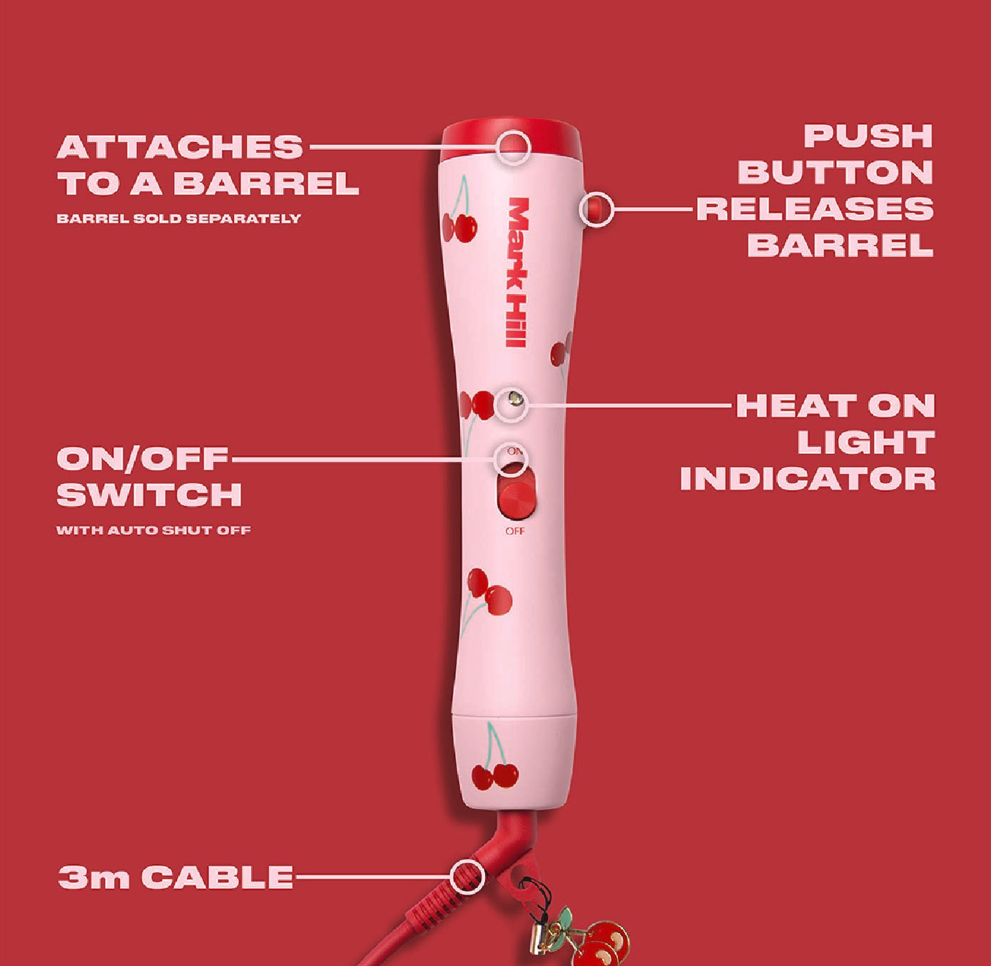 32mm Medium Barrel & Handle, Cherry + Pink