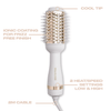 Hair styling tool with features highlighted on a white background