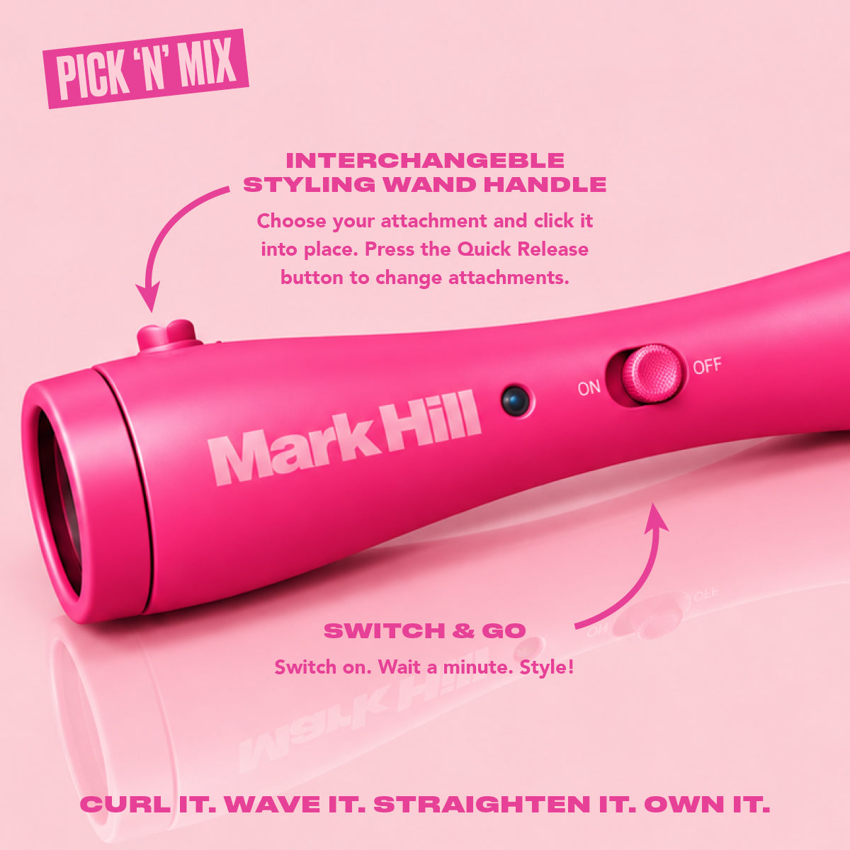 Styling Wand Handle, Hot Pink