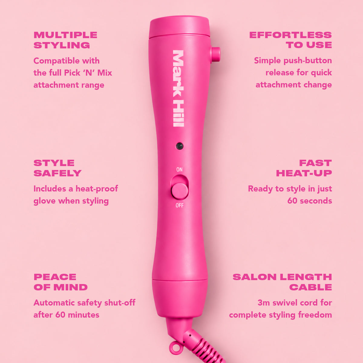 Styling Wand Handle, Hot Pink